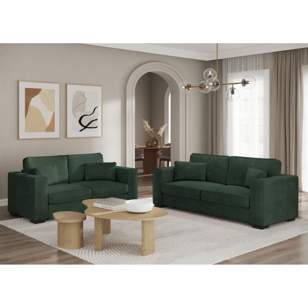 Ensemble canapés 2 places et 3 places en velours côtelé - Vert foncé