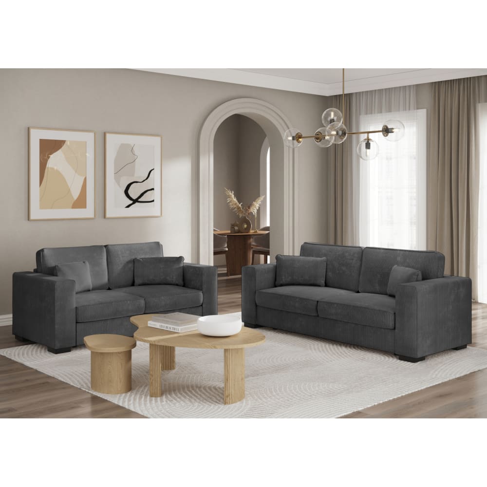 Ensemble canapés 2 places et 3 places en velours côtelé - Gris foncé