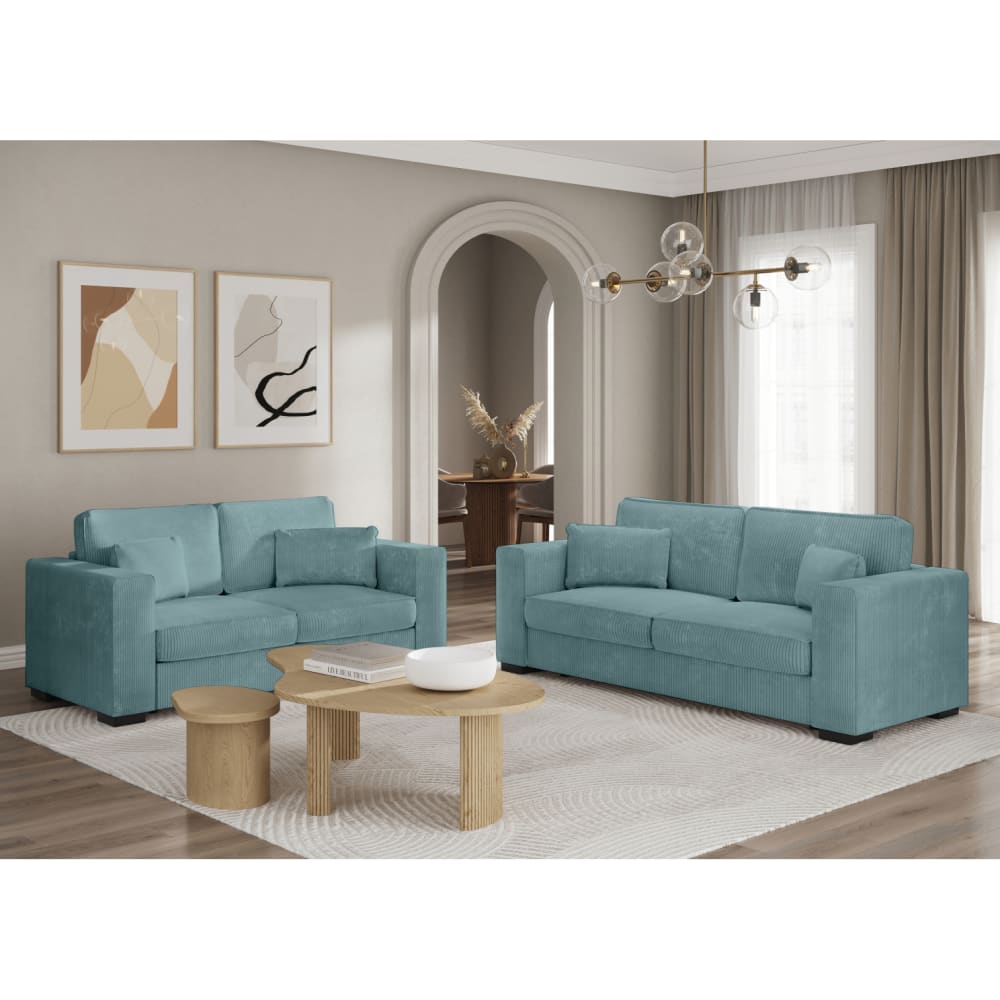 Ensemble canapés 2 places et 3 places en velours côtelé - Bleu clair