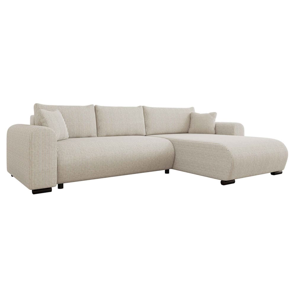 Canapé d'angle réversible convertible 4 places en velours côtelé beige