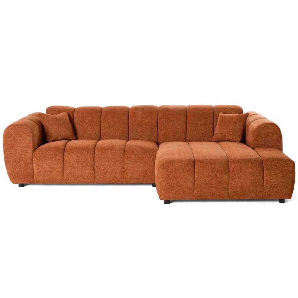 Canapé d'angle droit 4 places en tissu texturé terracotta