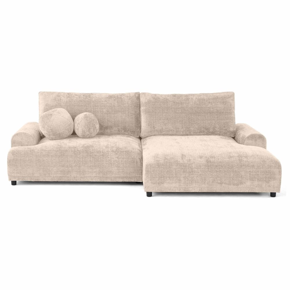 Canapé d'angle droit convertible 4 places en velours texturé beige