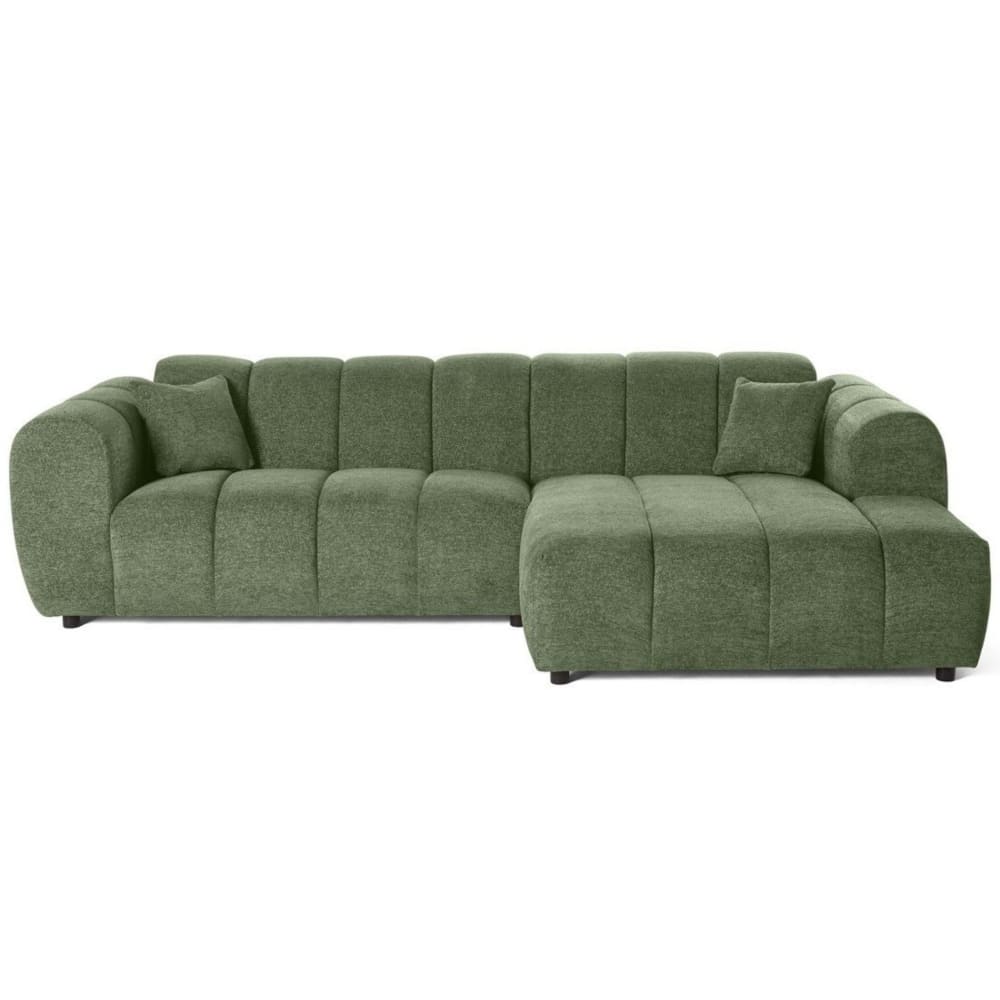 Canapé d'angle droit 4 places en tissu texturé vert