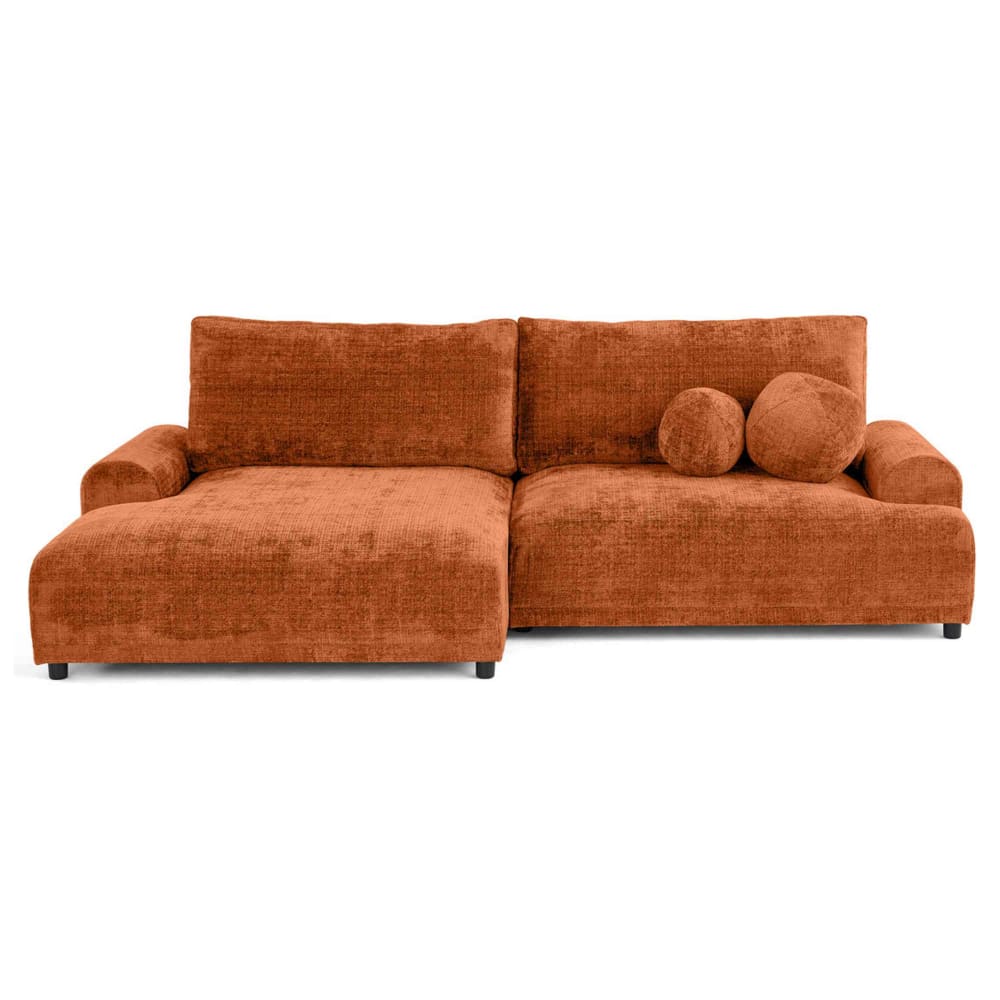 Canapé d'angle gauche convertible 4 places en velours texturé rouille