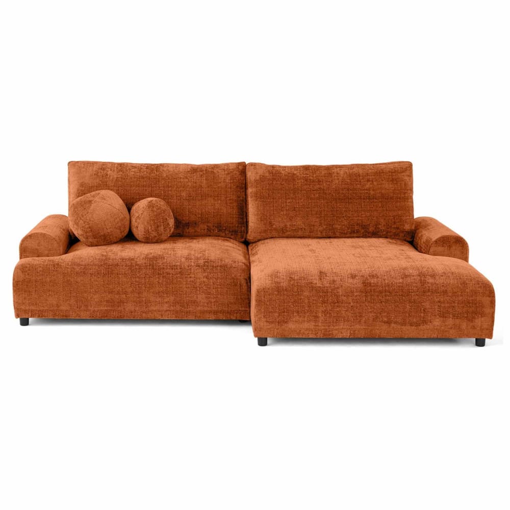 Canapé d'angle droit convertible 4 places en velours texturé rouille