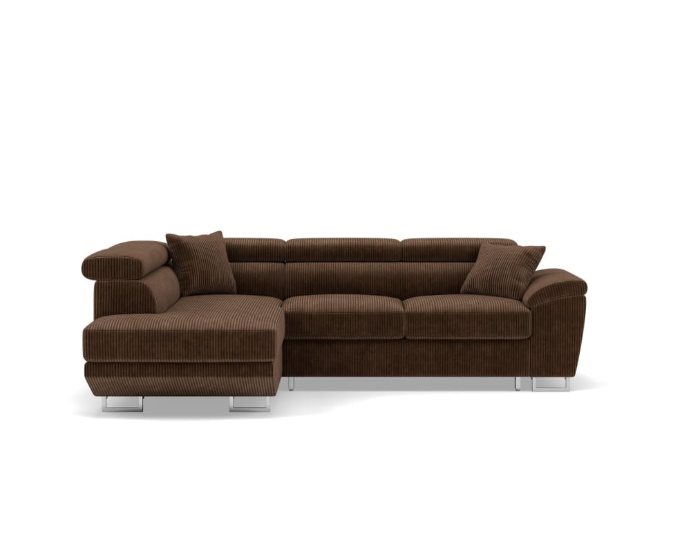 Canapé d'angle convertible 5 places en velours côtelé marron