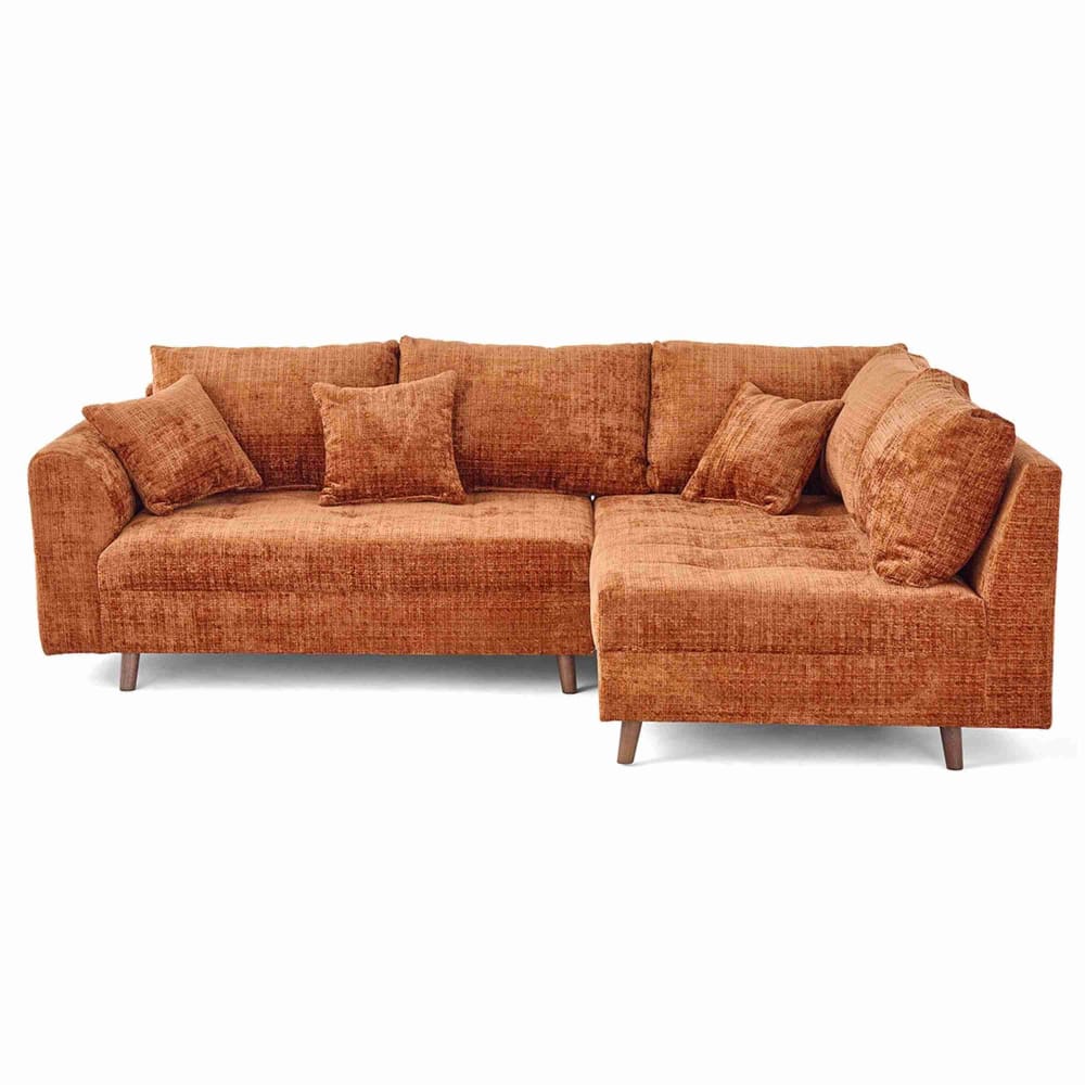 Canapé d'angle droit 4 places en velours texturé rouille