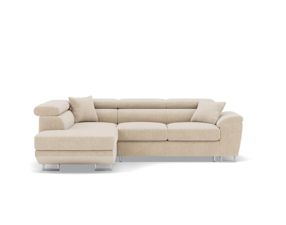 Canapé d'angle gauche convertible 5 places en velours côtelé beige