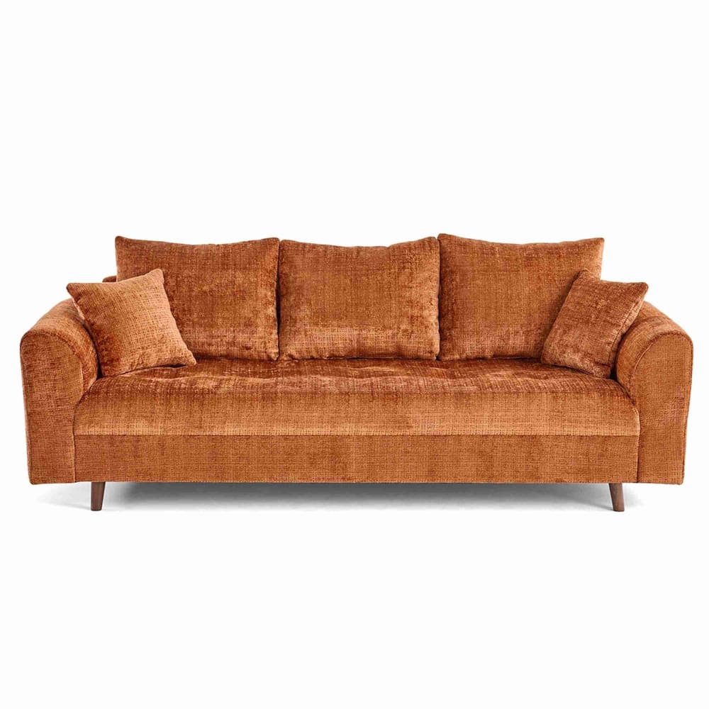 Canapé 3 places en velours texturé rouille