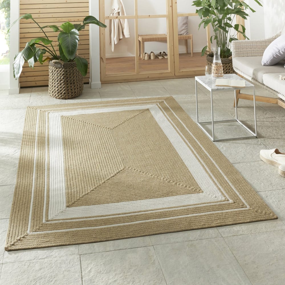 Tapis d'extérieur aspect jute ZADO Beige et Crème 160x230cm