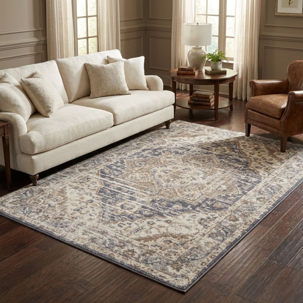 Tapis vintage oriental rania crème et bleu 160x235cm — vue 4