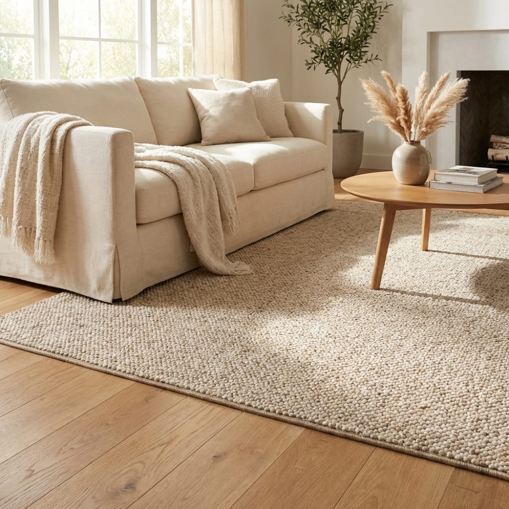Tapis bouclé boules tuftés beige 100x140cm — vue 3