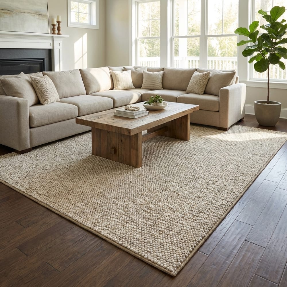 Tapis bouclé boules tuftés beige 100x140cm — vue 4