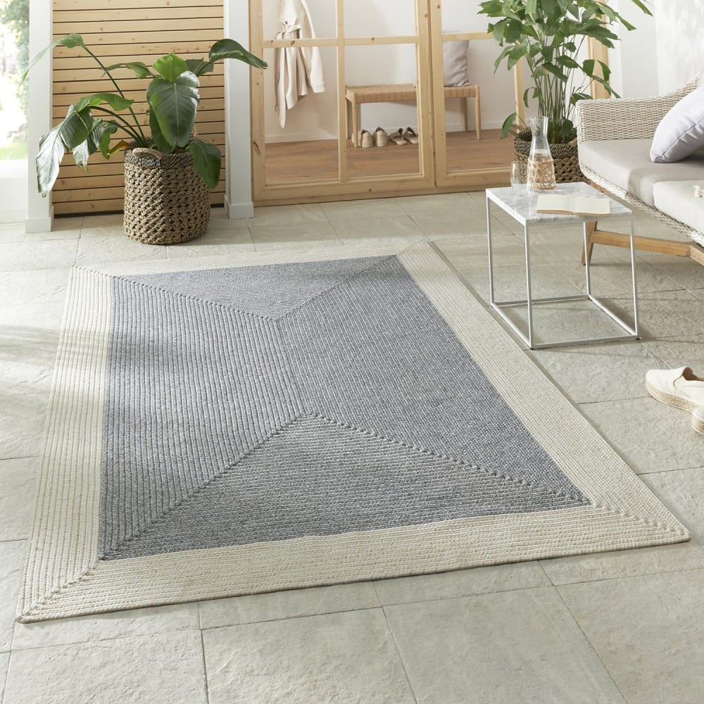 Tapis d'extérieur aspect jute ZADO Gris et Crème 120x170cm