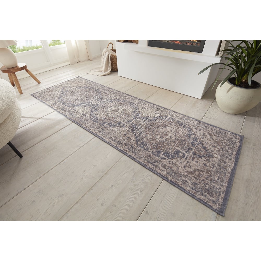 Tapis d'entrée vintage oriental rania crème et bleu 80x120cm — vue 3