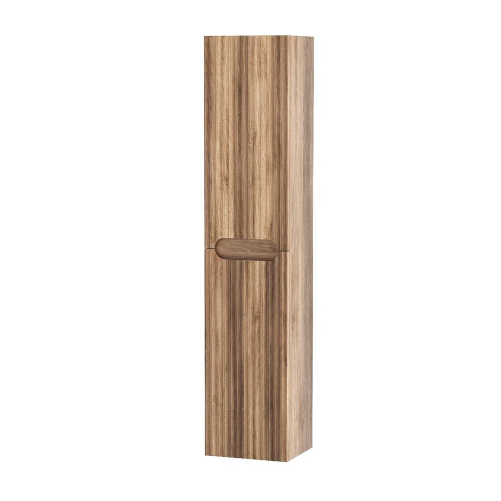 Colonne de salle de bains suspendue texturée et 2 portes bois naturel