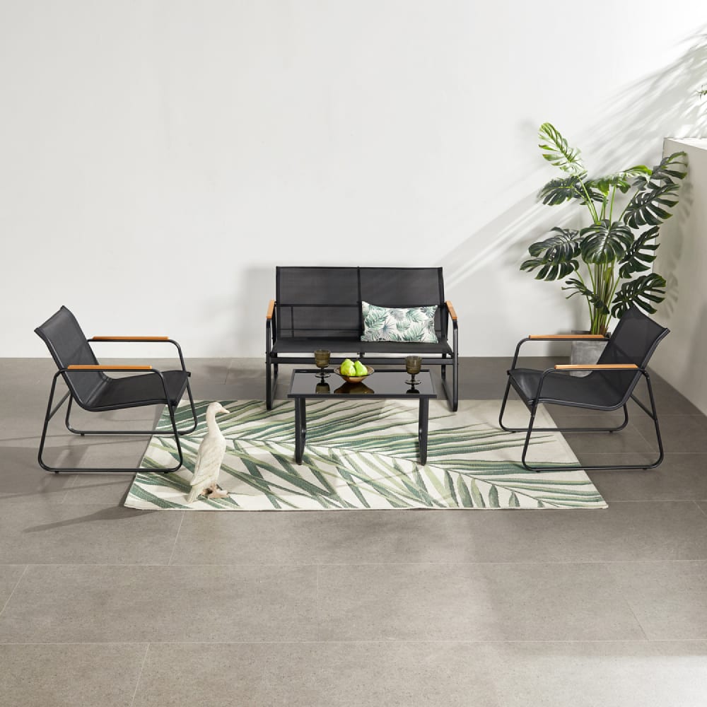 Salon de jardin 4 places en toile de polyester noir