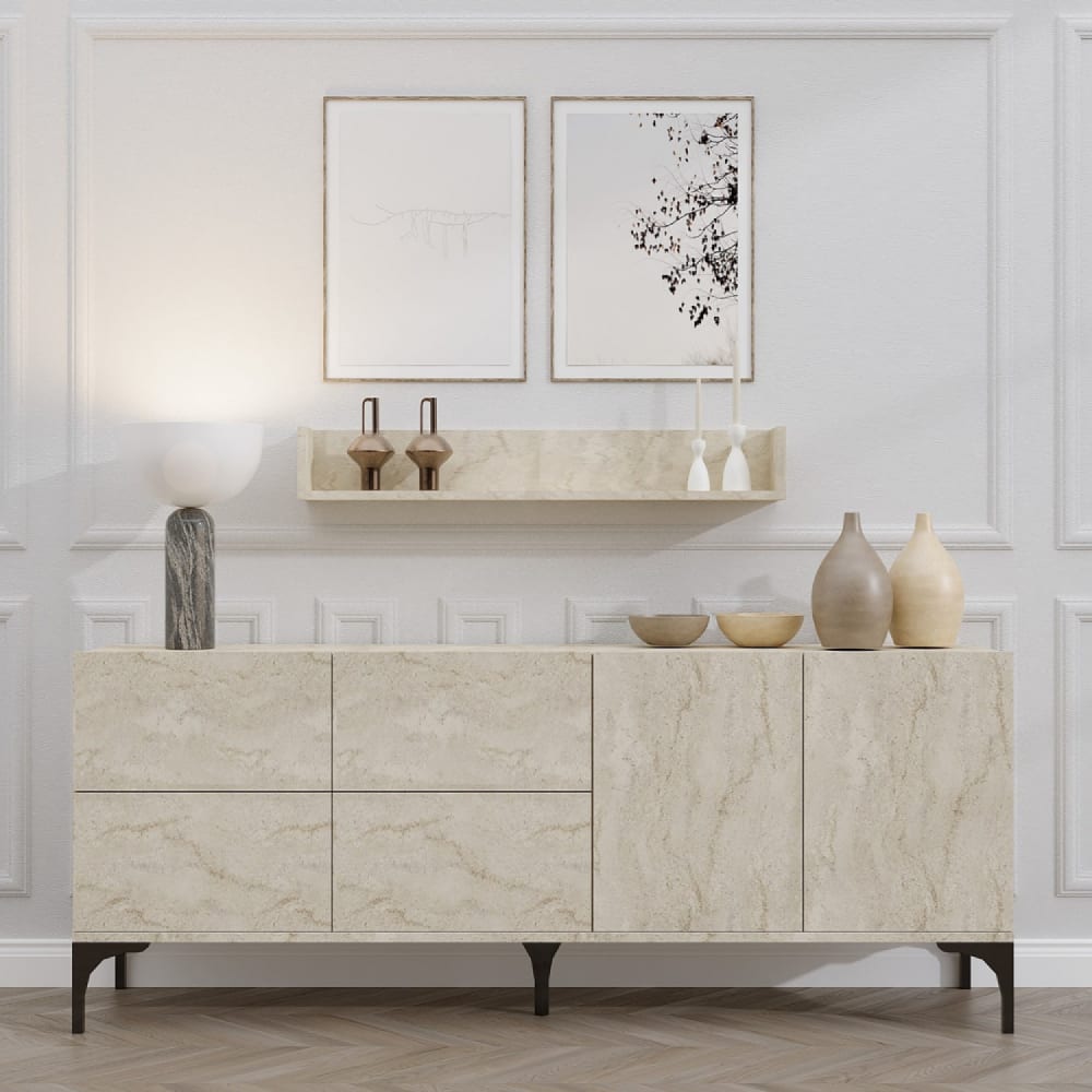 Concept Usine Sideboard in Travertinoptik 180 cm mit 6 Türen und Regal style modern Gold Spanplatte