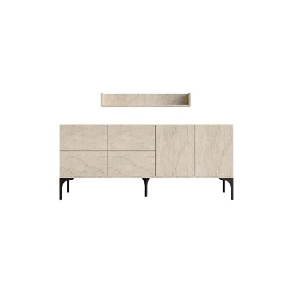 Sideboard in Travertinoptik 180 cm mit 6 Türen und Regal -
