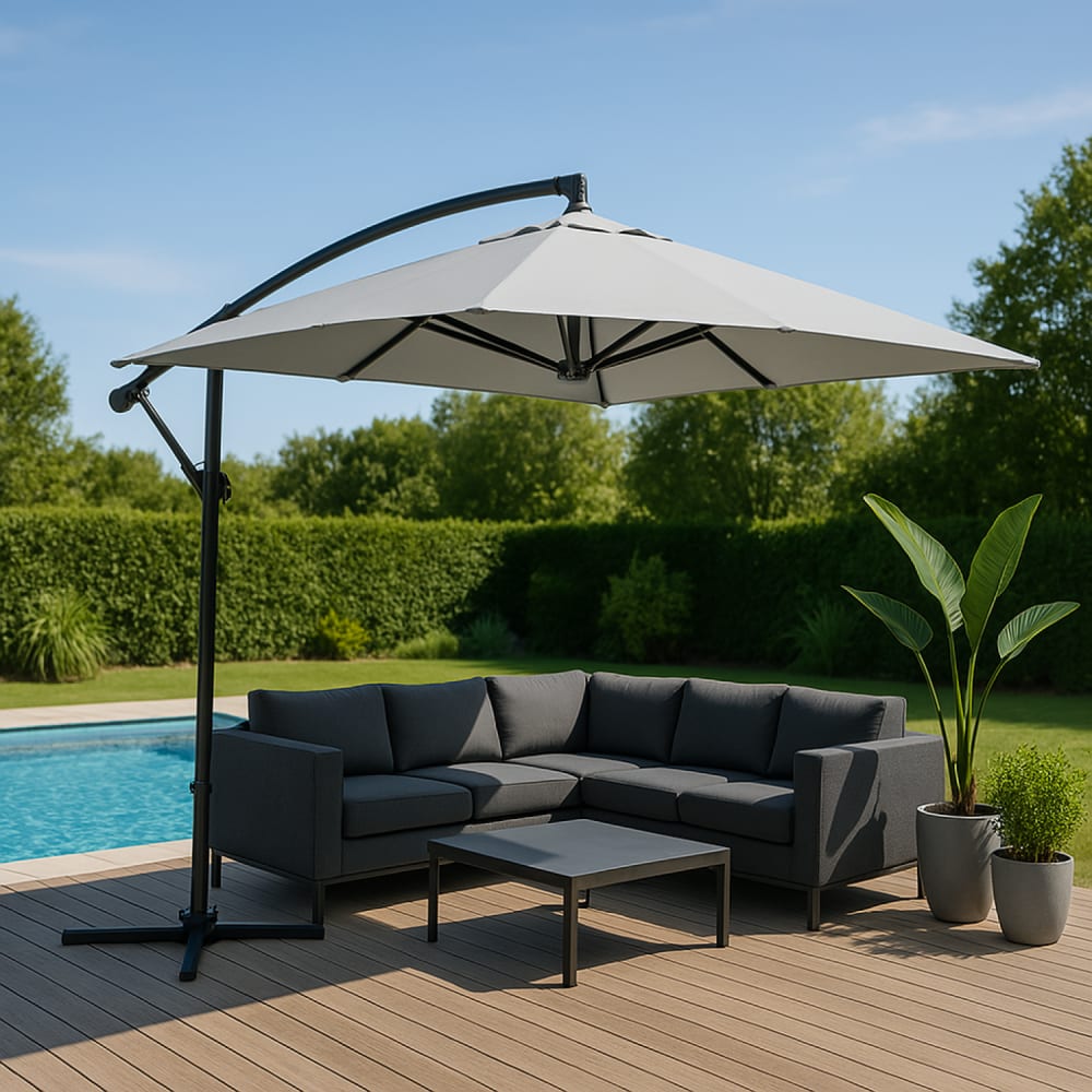 Parasol ecru déporté rond 2,95 x 2,95 m
