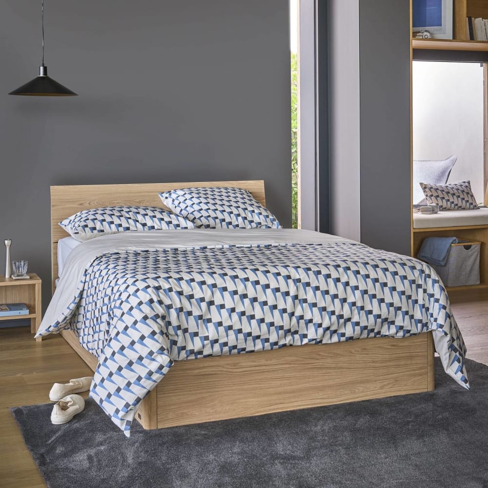 Lit coffre avec tête de lit effet bois clair 160 x 200 cm