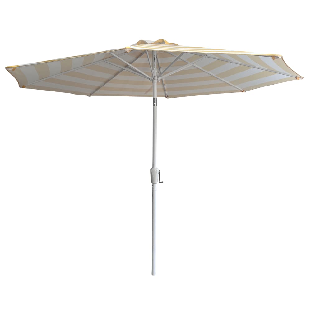 Parasol droit rond 2,70m en aluminium et toile à rayures jaunes