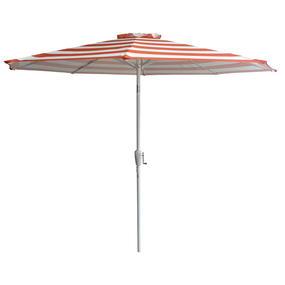 Parasol droit rond 2,70m en aluminium et toile à rayures oranges