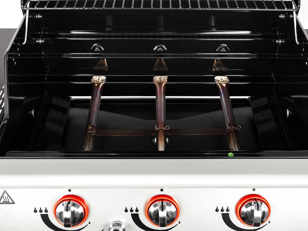 Barbecue à gaz avec couvercle de cuisson métal/inox argent