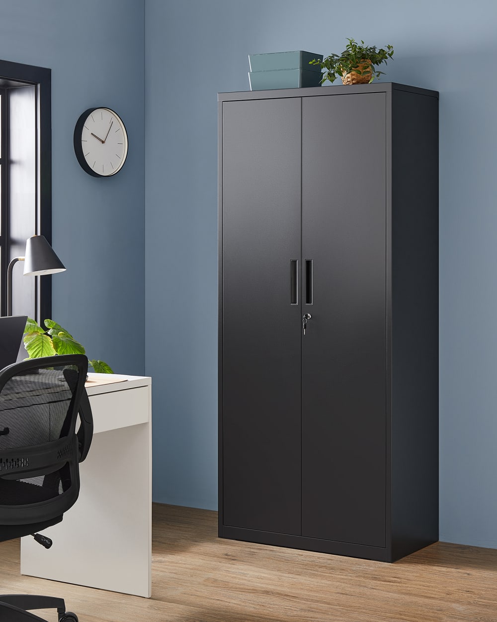 Meuble de rangement bureau en acier 5 niveaux doubles portes noir