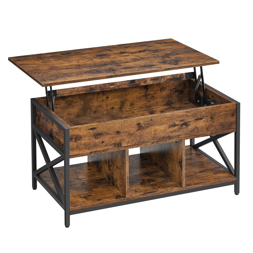 Table de salon relevable meuble bas avec rangement marron et noir Table de salon relevable meuble bas avec rangement marron et noir
