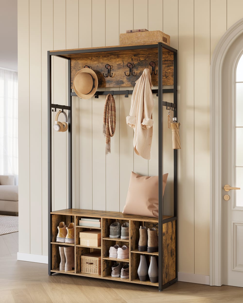 Meuble d’entrée avec étagères à chaussures étagères réglables marron