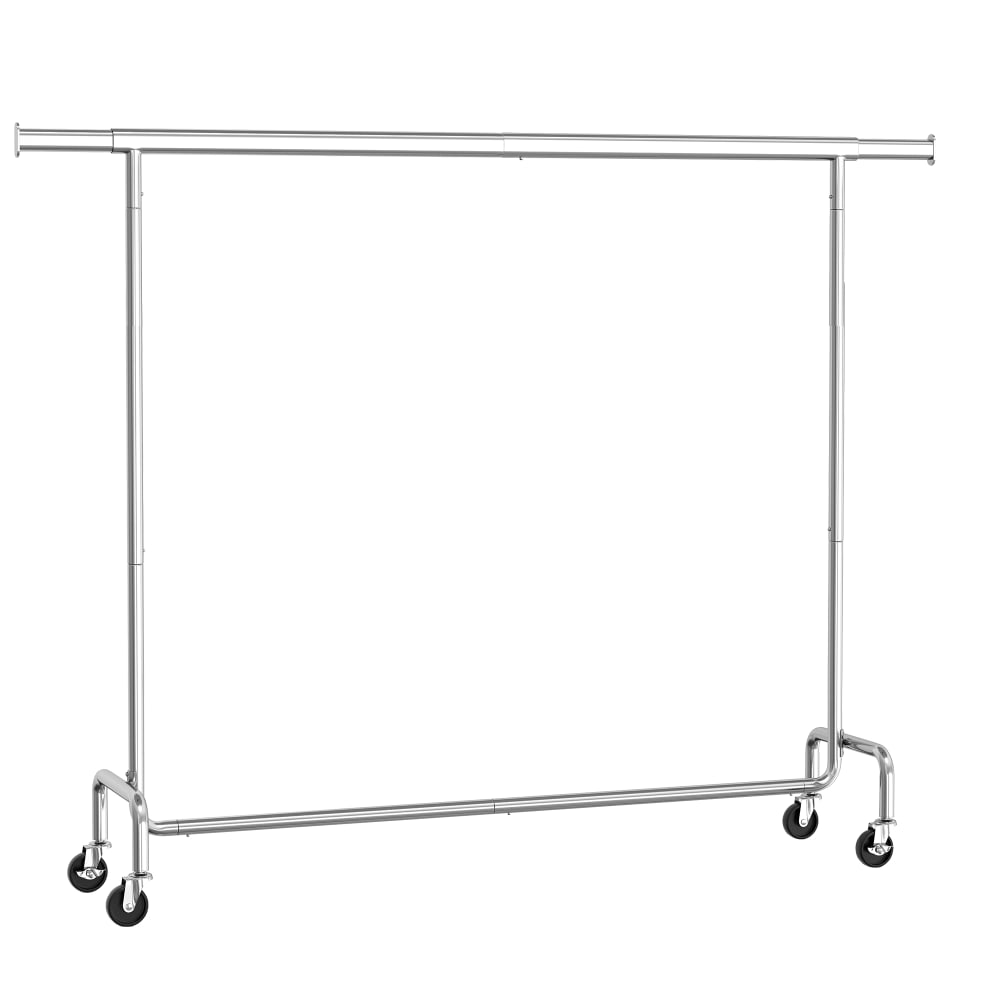 Portant à vêtements avec roulettes tringle extensible en métal argent — Beyit