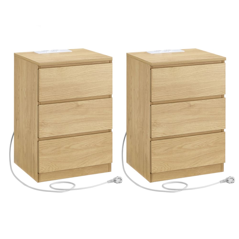 Table de chevet avec multiprise lot de 2 avec 3 tiroirs jaune paille