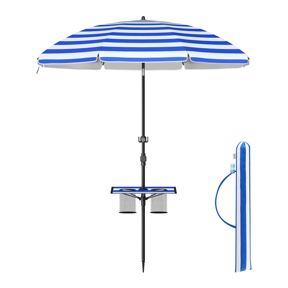 Parasol 160 cm upf 50+ inclinaison de 30° des 2 côtés bleu et blanc