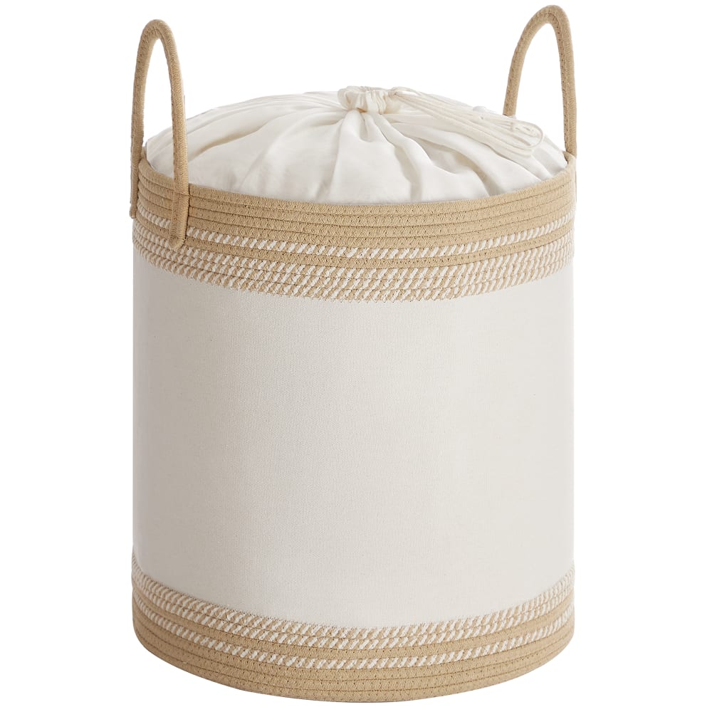 Panier à linge 60l avec couvercle cordon de serrage marron camel