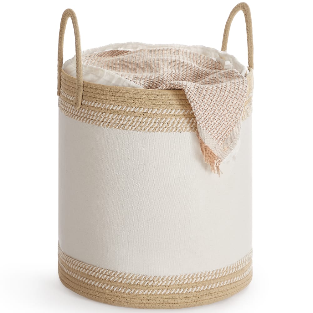 Panier à linge 60l avec couvercle cordon de serrage marron camel — vue 3