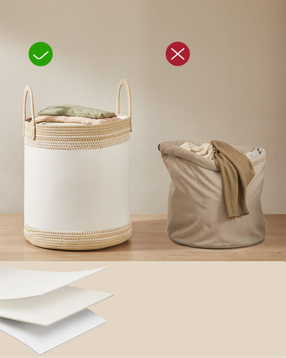 Panier à linge 60l avec couvercle cordon de serrage marron camel — vue 4