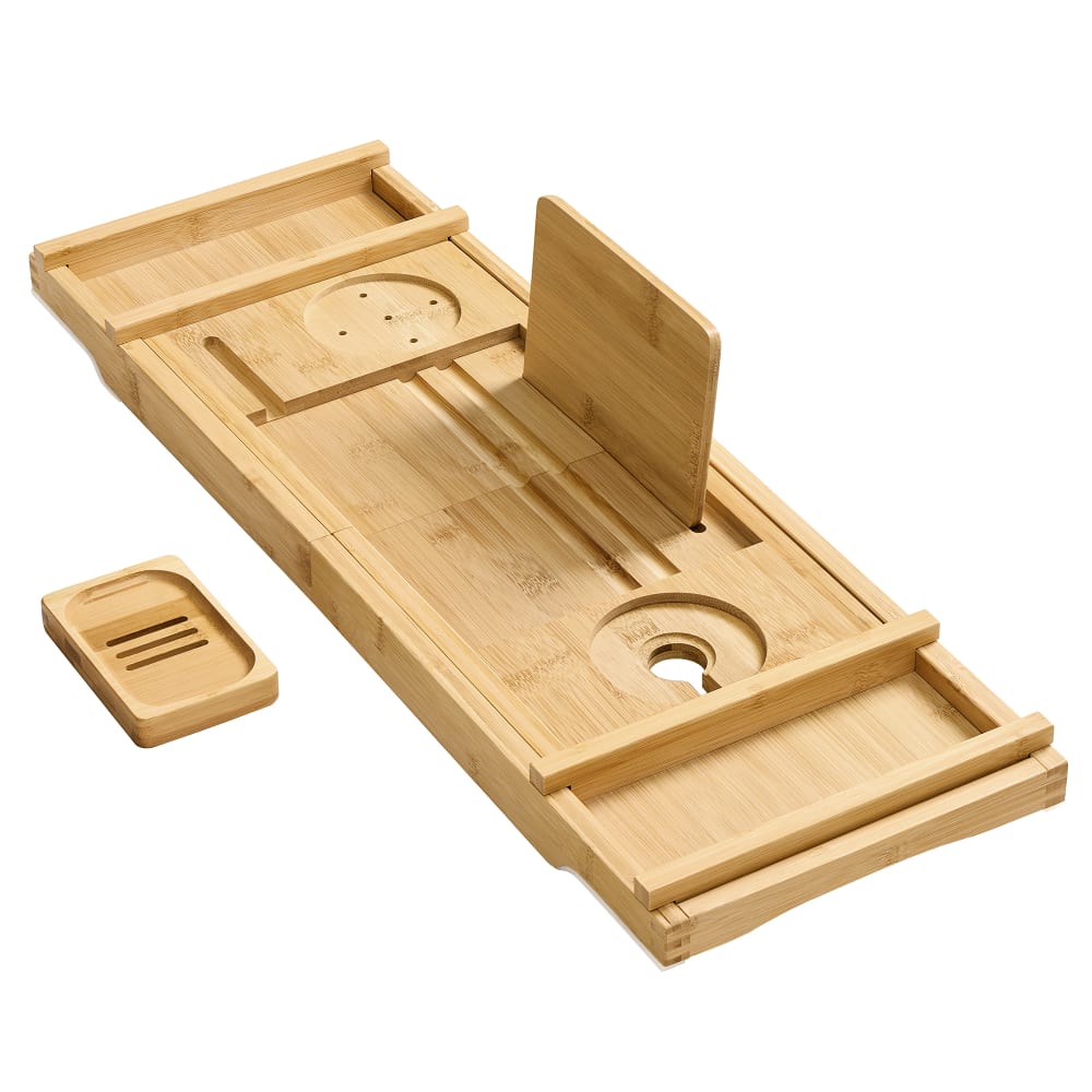 Plateau de baignoire extensible en bambou 70-95,6 cm beige naturel