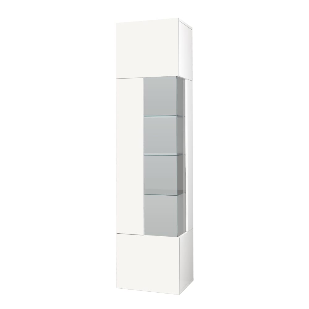 Vitrine 1 porte 5 étagères 45 cm effet bois blanc brillant