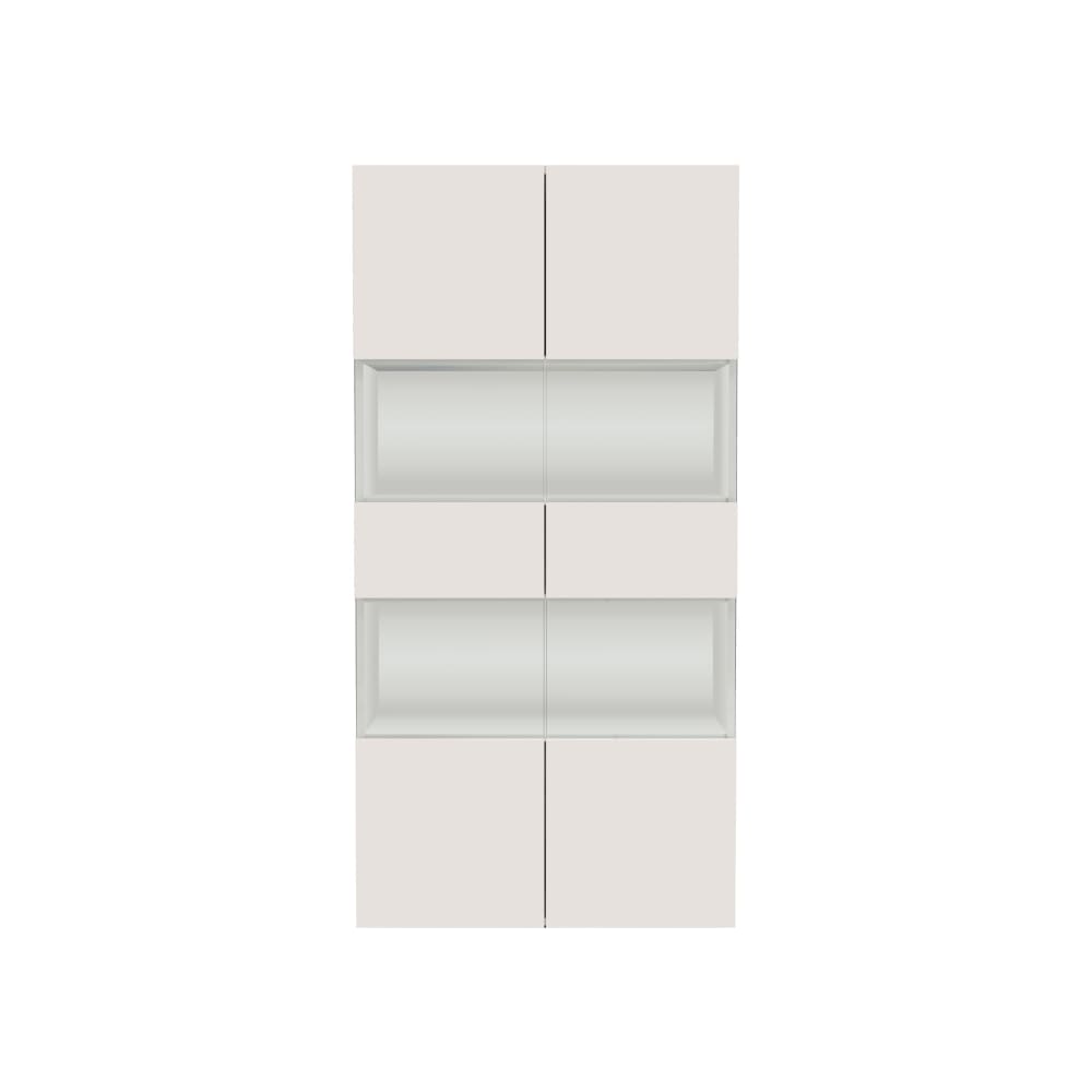 Vitrine 2 portes 4 étagères 80 cm effet bois blanc brillant