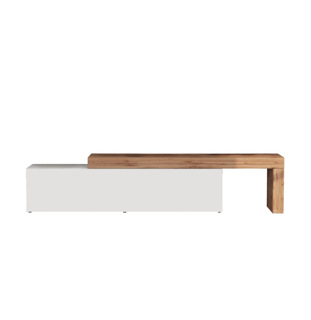 Meuble tv extensible 1 porte 190/350 cm effet bois blanc et chêne