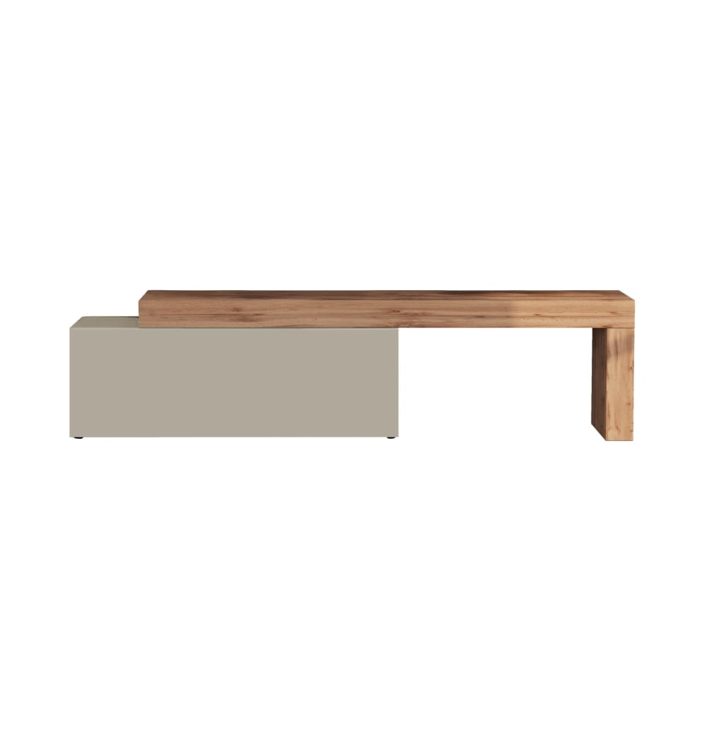 Meuble tv extensible 1 porte 180/290 cm effet bois taupe et chêne