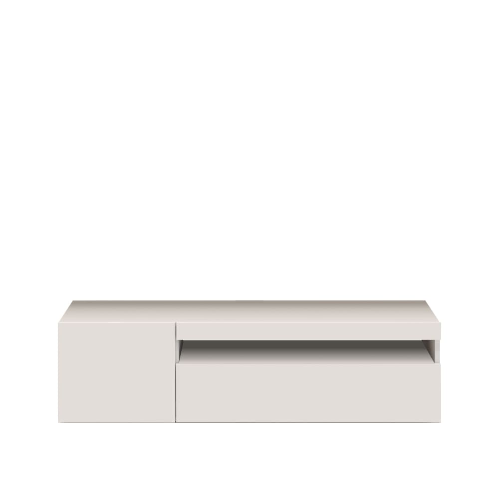 Meuble tv 2 portes 130 cm effet bois blanc brillant