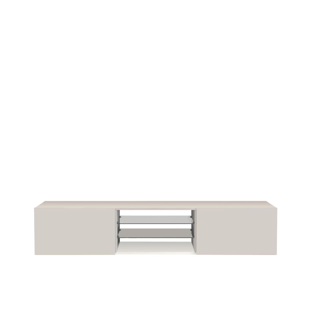 Meuble tv 2 portes 2 etagères 180 cm effet bois blanc brillant