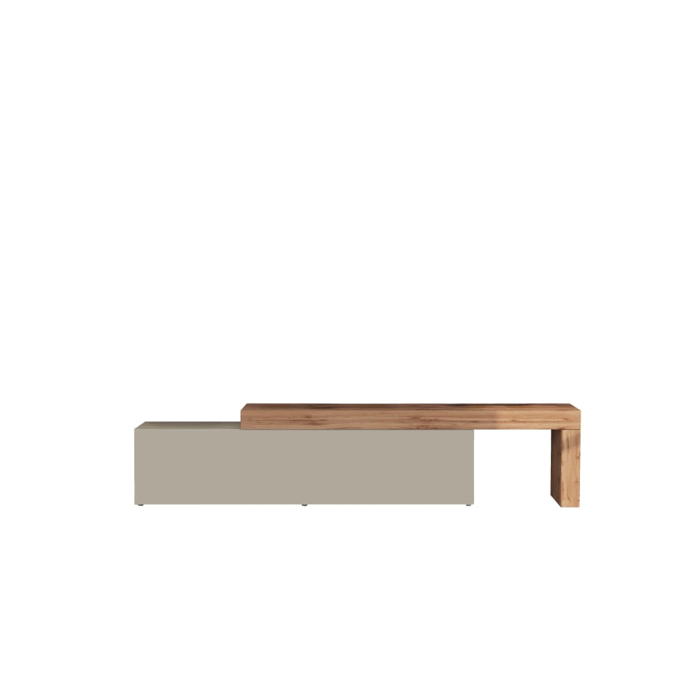 Meuble tv extensible 1 porte 190/350 cm effet bois taupe et chêne
