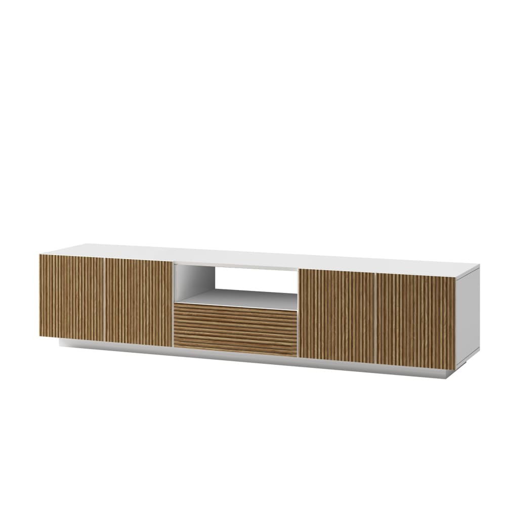 Meuble tv 4 portes 220,1 cm effet bois cannelé blanc/bois clair