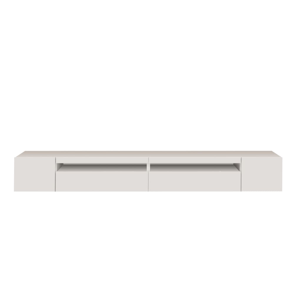 Meuble tv 4 portes 2 niches 260 cm effet bois blanc brillant