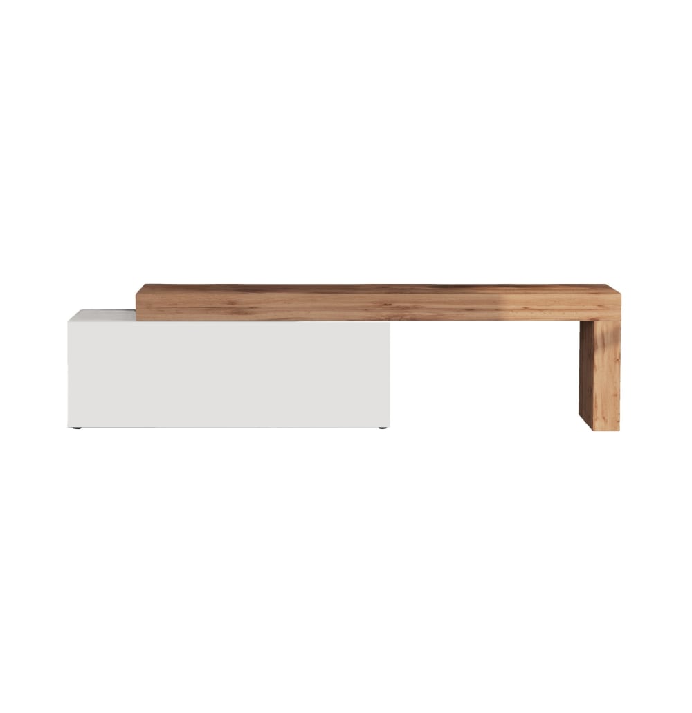 Meuble tv extensible 1 porte 180/290 cm effet bois blanc et chêne