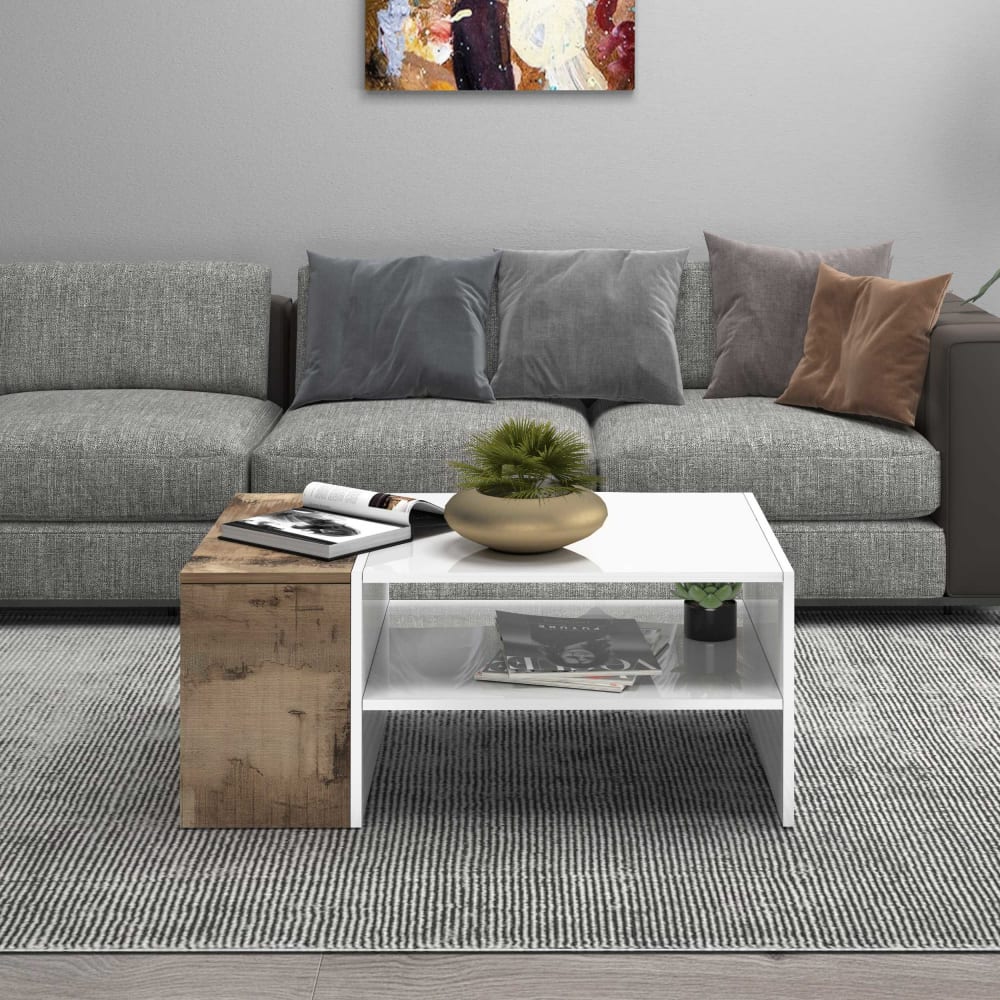 Table basse 1 compartiment 90 cm effet bois blanc et erable pereira