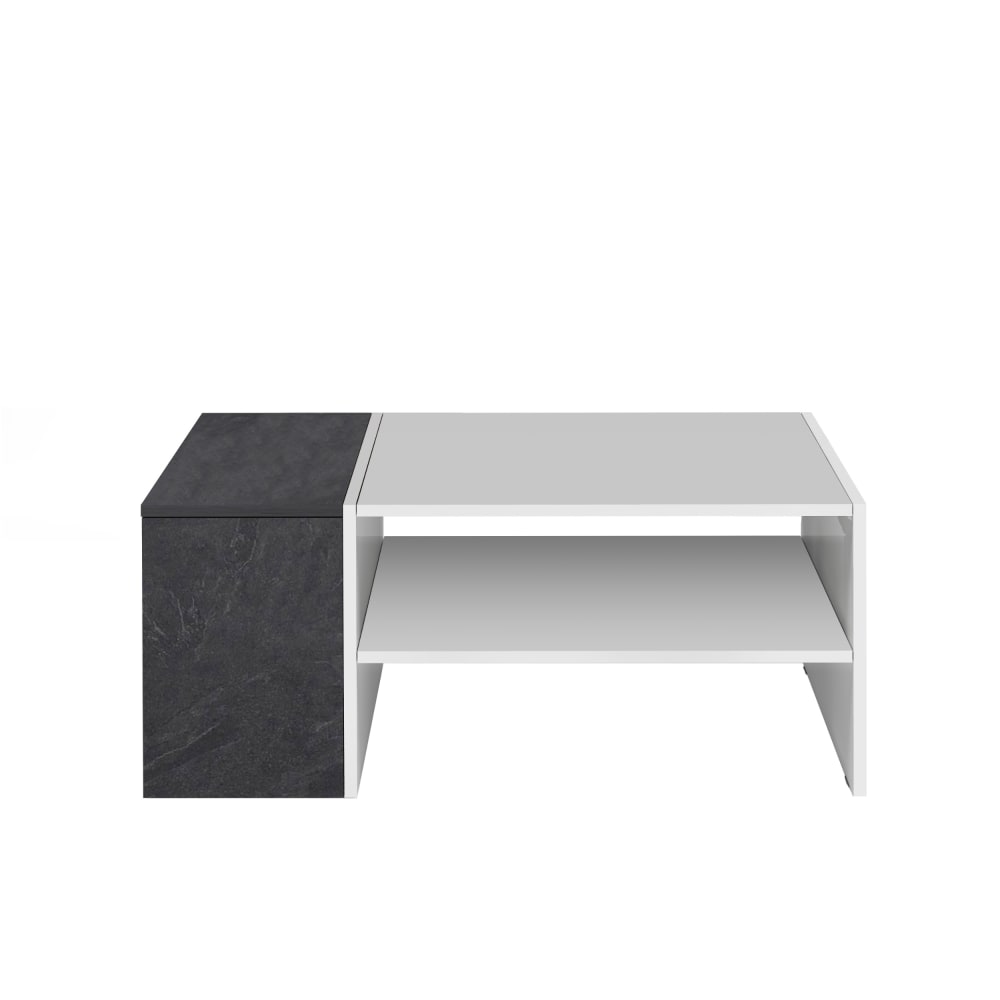 Table basse 1 compartiment 90 cm effet bois blanc et ardoise report